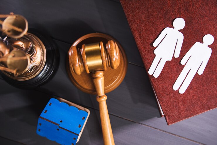 criminal law, statue justice hammer people table family business