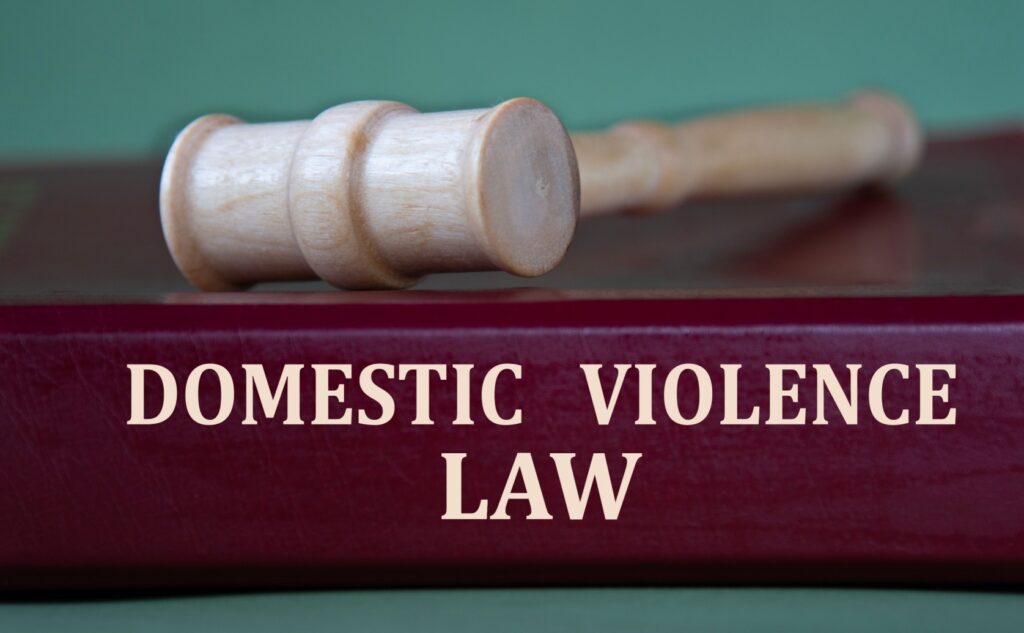 Gavel resting on a book titled "Domestic Violence Law," symbolizing legal aspects of domestic violence in Texas.