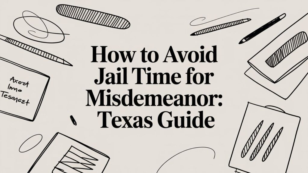How to Avoid Jail Time for Misdemeanor: Texas Guide, surrounded by legal notepads and pens, emphasizing criminal defense strategies.