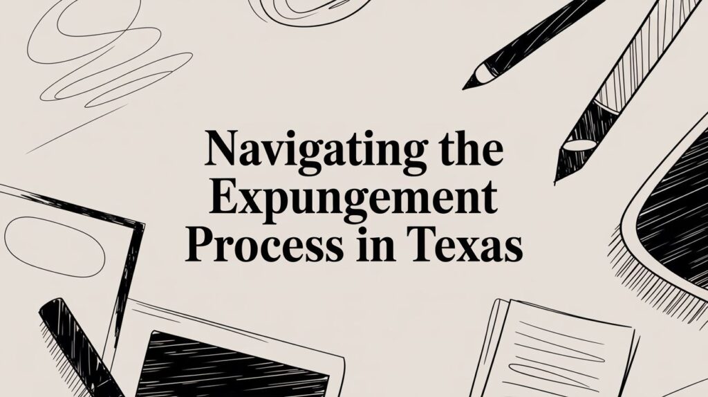 Navigating the expungement process in Texas, illustrated with legal documents and writing tools, emphasizing legal guidance and support.