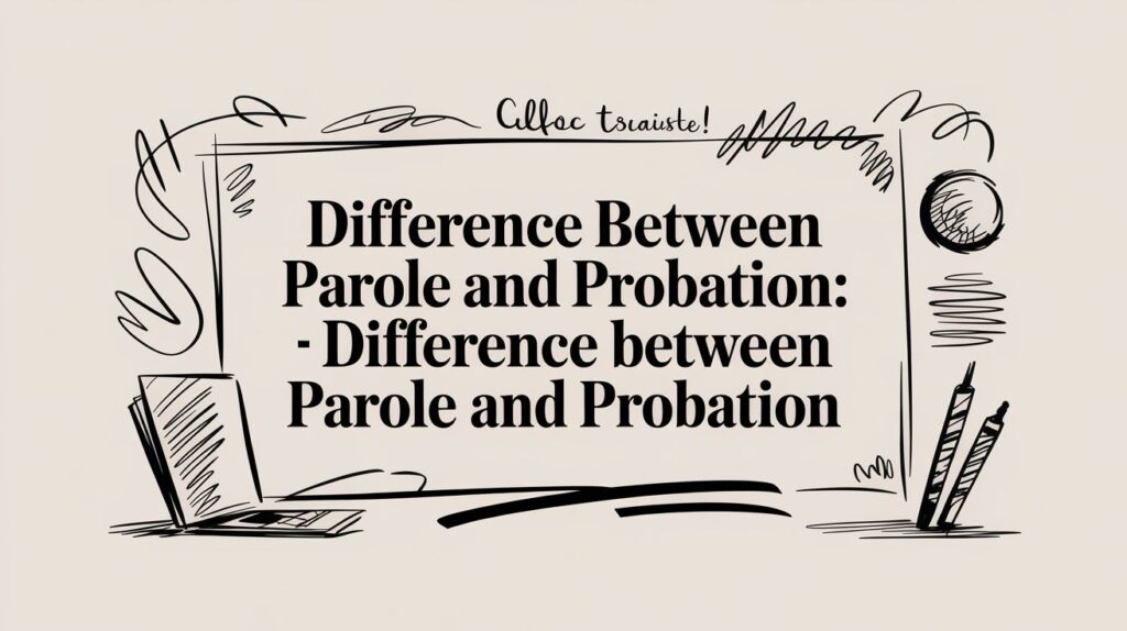 Difference between parole and probation graphic, illustrating key distinctions in Texas criminal law, with laptop and sketch elements.