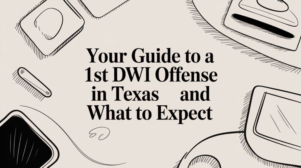 Guide to a 1st DWI offense in Texas with illustrative elements and text emphasizing legal expectations and consequences.