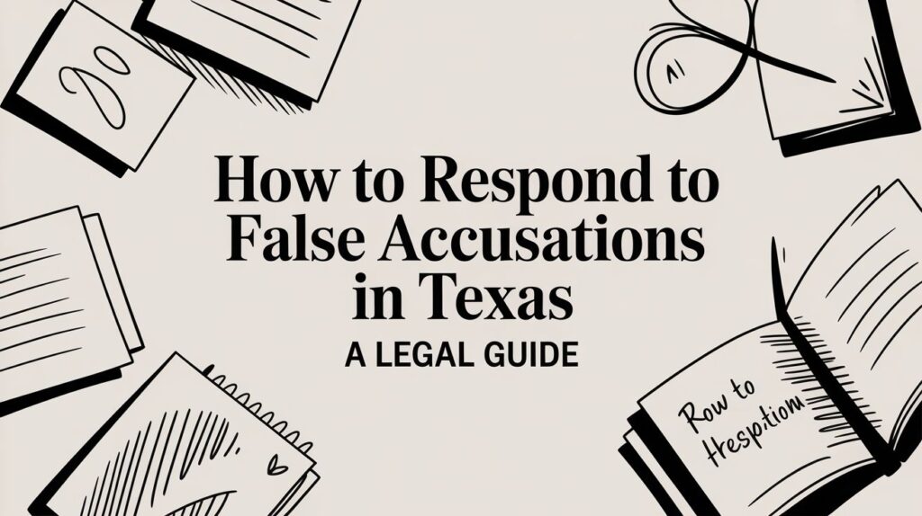 How to respond to false accusations in Texas, legal guide with illustrated notepads and scissors.